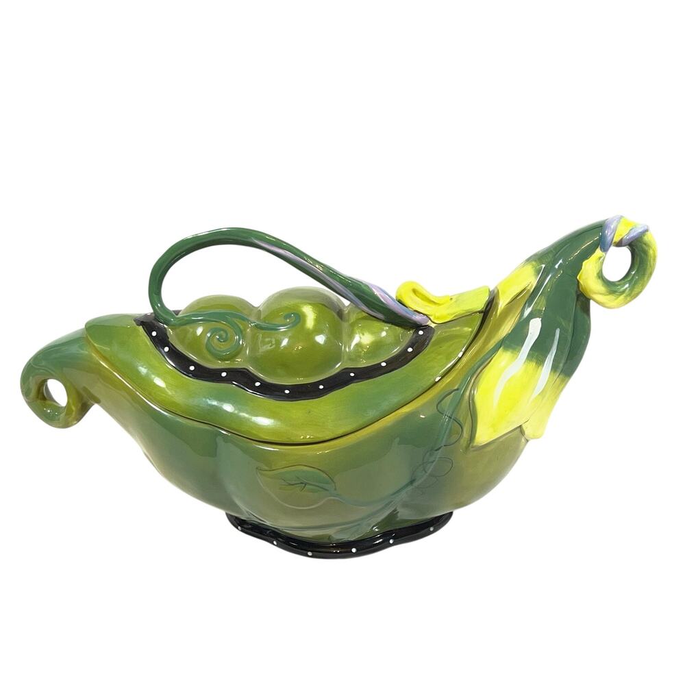 Blue Sky Clayworks Pea Pod Serving Dish Heather Goldminc Sugar Snap Tureen 2011